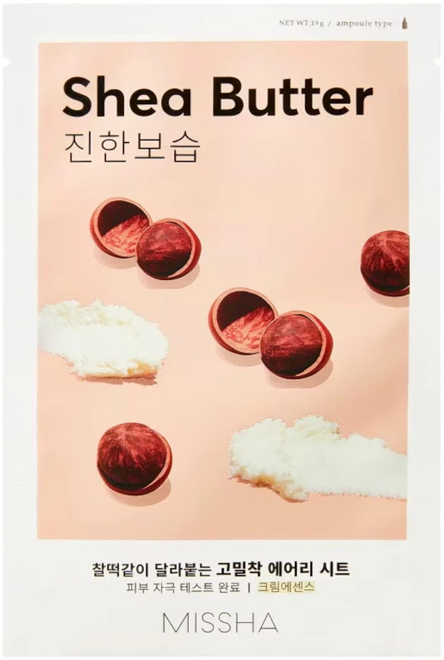 Missha Airy Fit Sheet Mask Sviestmedžių aliejumi lakštinė veido kaukė su taukmedžio ekstraktu, 1 vnt.