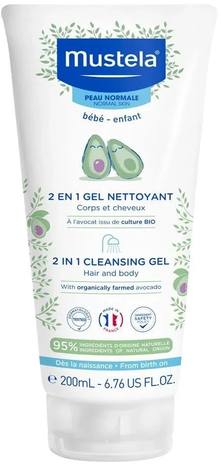 Mustela, 2 In 1, Avocado, Gentle Cleansing, Cleansing Gel, For Face & Hair, 200 ml