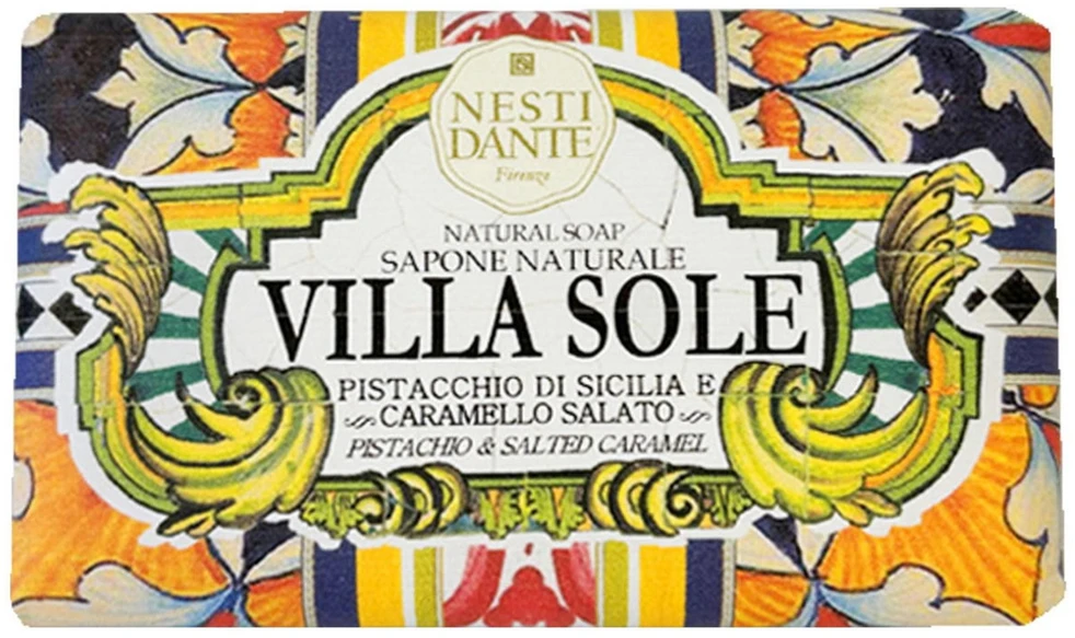 „Nesti Dante Villa Sole“ valomasis ir drėkinamasis sicilietiško pistacijų ir sūdytos karamelės kvapo muilo plytelė, 250 g