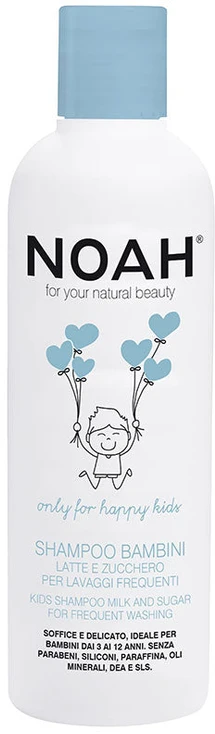 Noah Kids Šampūnas Milk And Sugar For Frequent Washing Vaikiškas maitinamasis šampūnas su pienu ir cukrumi dažnam naudojimui, 250 ml