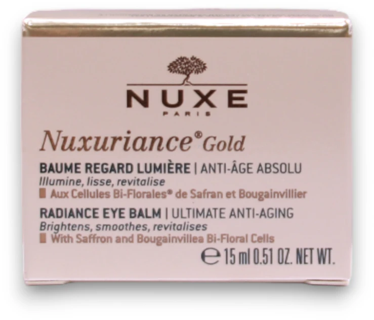 Nuxe Švytėjimo suteikiantis, maksimaliai nuo senėjimo saugantis paakių balzamas „Nuxuriance® Gold Radiance eye balm ultimate anti-aging“, 15 ml