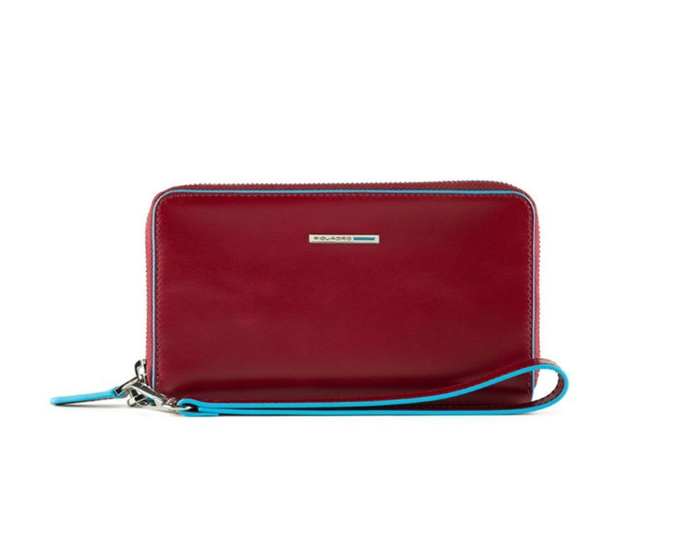 Piquadro, Mėlyna Square, Leather Wallet, Raudona, For Women
