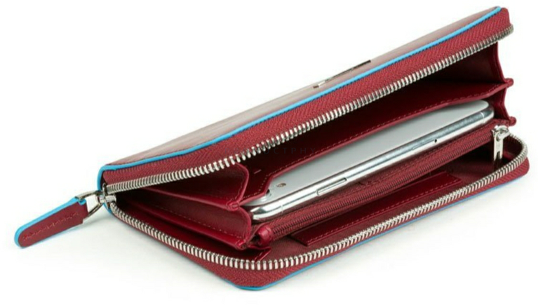Piquadro, Mėlyna Square, Leather Wallet, Raudona, For Women