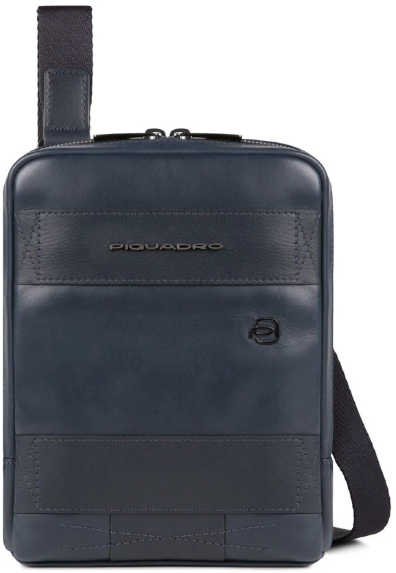 Piquadro, Obidos, Leather Crossbody Bag, Mėlyna, 17 x 22 x 5.00 cm, For Men