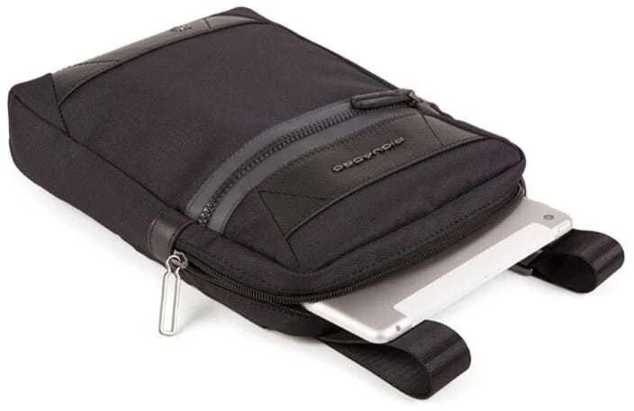 Piquadro, Trakai, Leather - Fabric, Small, Textile Crossbody Bag, Juodas, 27 x 21 x 5 cm, For Men