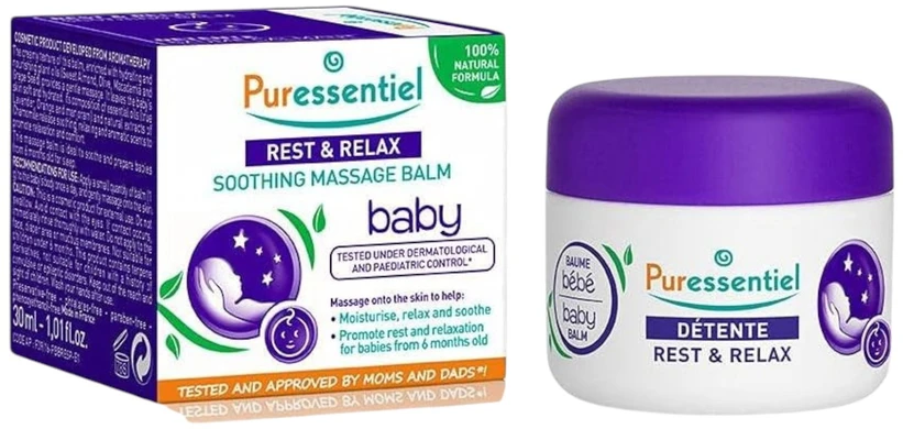 „Puressentiel Baby“ – raminamasis ir drėkinamasis kūno balzamas visam kūnui su eteriniais aliejais, 30 ml