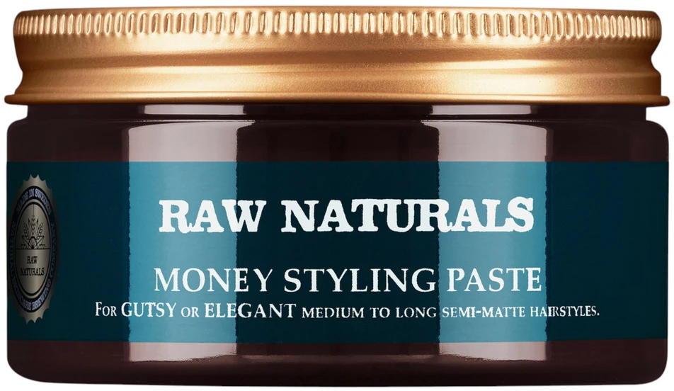 „Raw Naturals Money Styling“ plaukų formavimo pasta be parabenų, stiprios fiksacijos, vidutinio ir stipraus tankumo plaukams, 100 ml