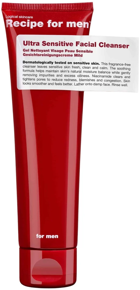 „Recipe For Men Ultra Sensitive Facial“ Valiklis, bekvapis švelnus valomasis veido gelis, 100 ml