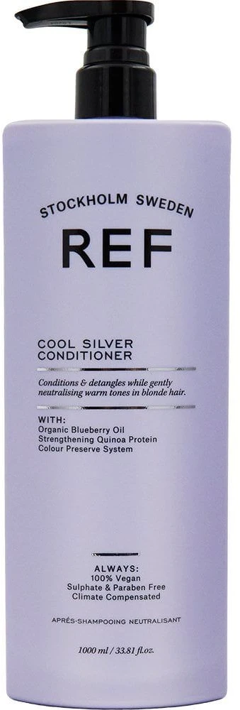 REF Cool Sidabrinis plaukų kondicionierius be sulfatų, neutralizuojantis šiltus atspalvius, 1000 ml