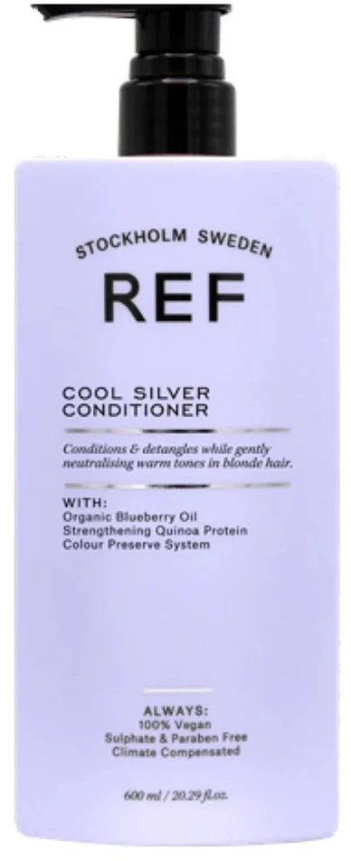 REF Cool Sidabrinis plaukų kondicionierius be sulfatų, neutralizuojantis šiltus atspalvius, 600 ml