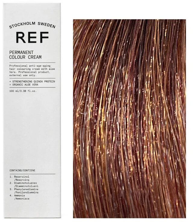 Ref Stockholm REF Permanent Colour Vegan Permanent Hair Dye 7.53 Mahogany Golden Skirtas šviesiems plaukams, 100 ml