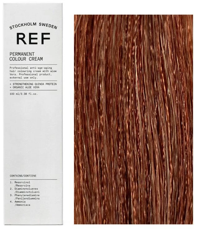 Ref Stockholm REF Permanent Colour Vegan Permanent Hair Dye 7.43 Golden Copper Skirtas šviesiems plaukams, 100 ml