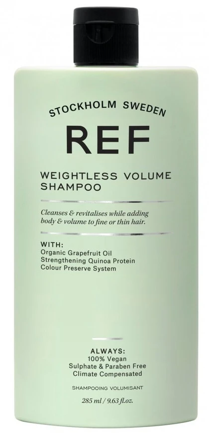 REF Weightless Volume šampūnas be sulfatų, suteikiantis apimties ir suteikiantis plaukams tekstūrą, 285 ml