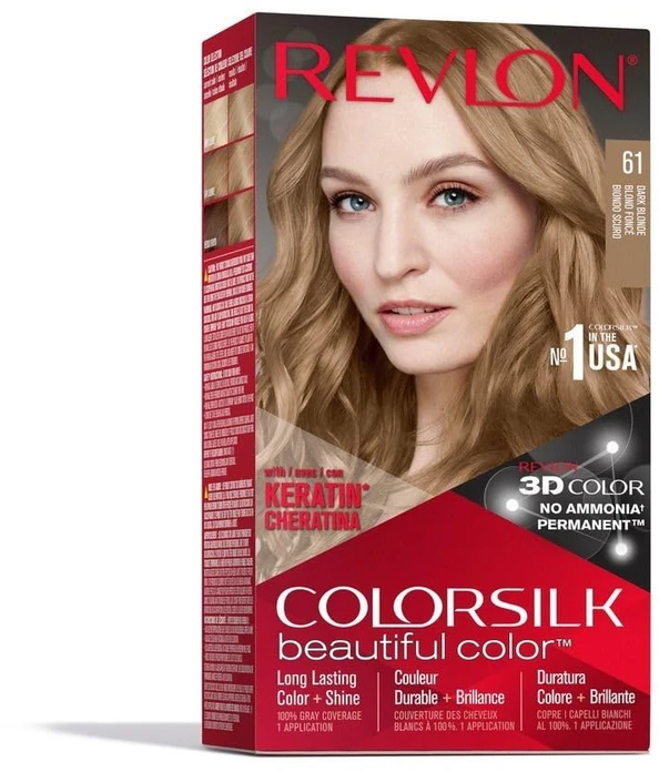 Plaukų dažai "Revlon Colorsilk" be amoniako 61 tamsiai šviesi spalva