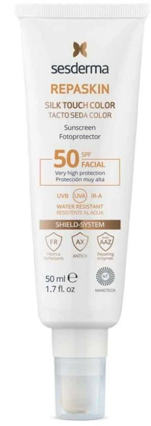 Sesderma Repaskin Silk Touch Color Facial SPF50 Atspalvį veidui suteikianti apsauginė priemonė nuo saulės, 50 ml
