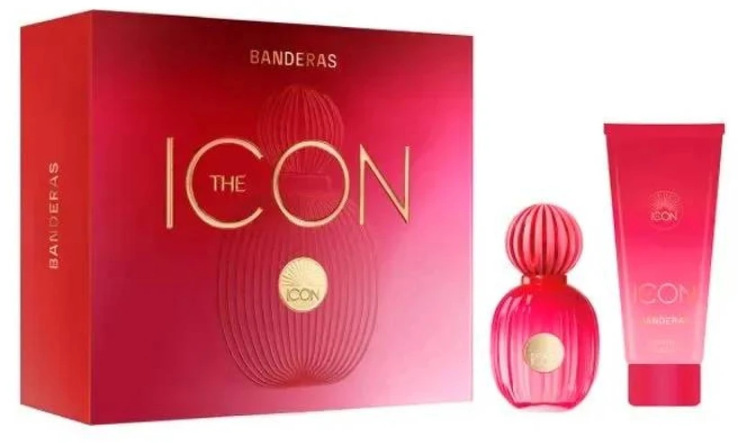 Set Antonio Banderas: The Icon – vandens parfiumas moterims, 100 ml + The Icon drėkinamasis losjonas kūnui, 75 ml