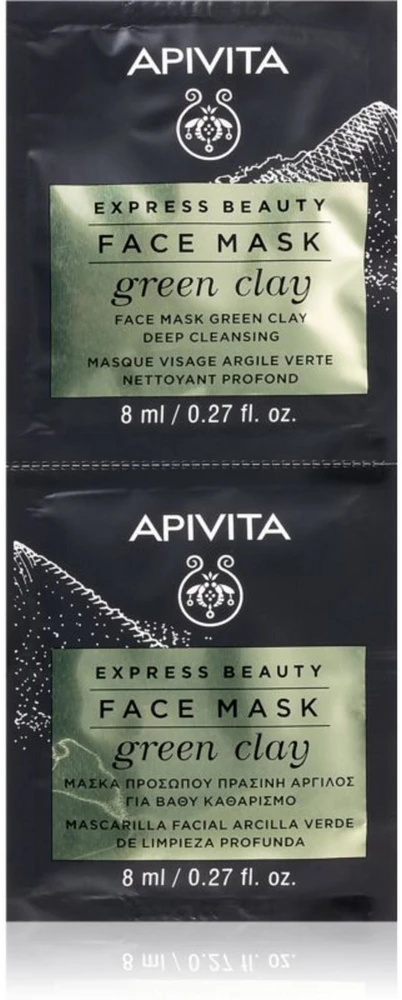 "Apivita Beauty Express" giliai valanti veido kaukė su žaliuoju moliu 2x8ml