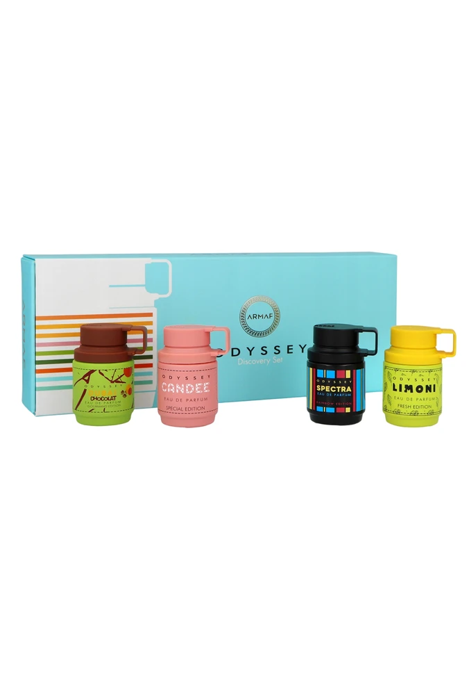 „Armaf Odyssey Discovery“ rinkinys EDP unisex (EDP Odyssey Candee 12 ml + EDP Odyssey Dubai Chocolat 12 ml + EDP Odyssey Limoni Fresh 12 ml + EDP Odyssey Spectra 12 ml)