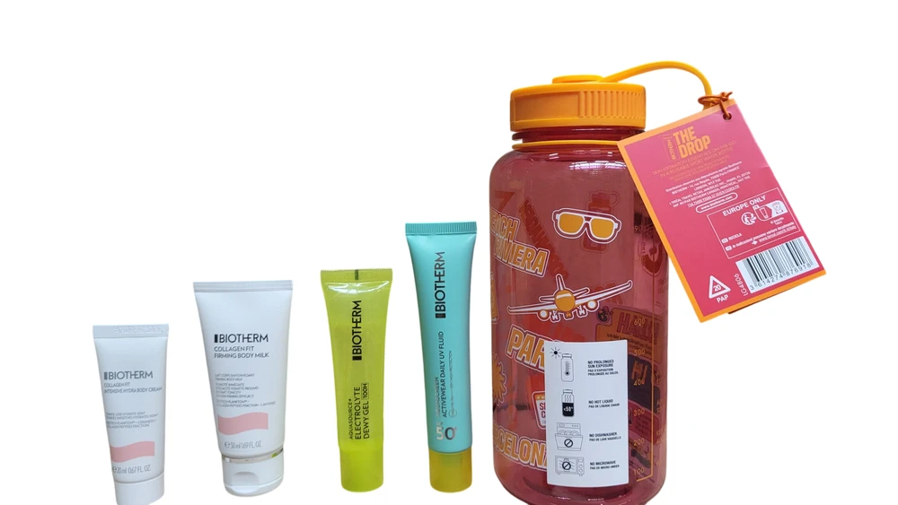 Set Biotherm: Collagen Fit Hydrating Body Kreminis Body, 20 ml + Collagen Fit Firming & Toning Body Milk Morning & Evening, 50 ml + Aquascreen Activewear Hydrating & Protecting Daily Fluid For Face SPF 50+, 40 ml + Aquasource Electrolyte Moisturising Daily E