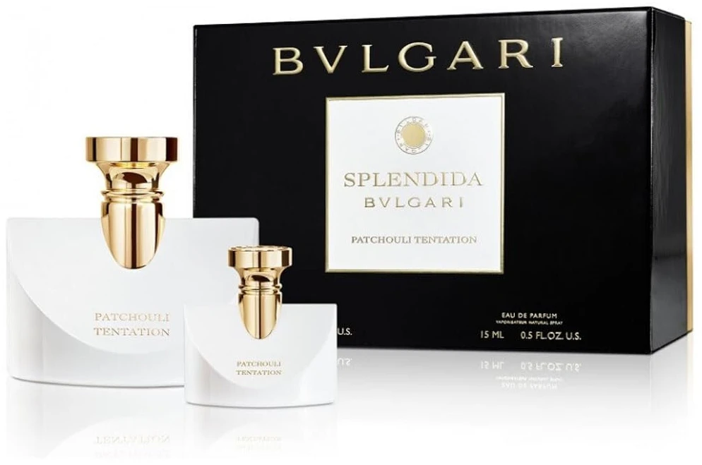 „Bvlgari“ rinkinys: „Splendida Patchouli Tentation EDP“, Moterims, 100 ml + „Splendida Patchouli Tentation Au de Parfum“, Moterims, 15 ml * Miniatiūra moterims
