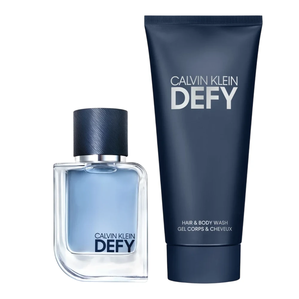 Set Calvin Klein: Defy Woody-aromatic Dušo želė ir Šampūnas 2-in-1, 100 ml + Defy Eau De Toilette vyrams, 50 ml