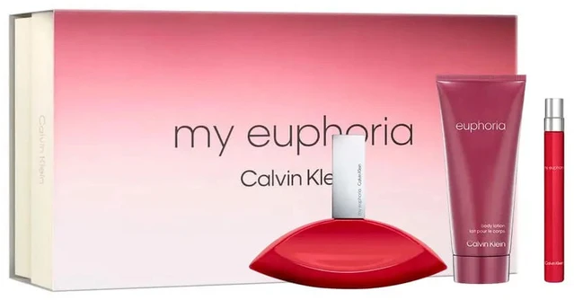 Set Calvin Klein: My Euphoria Eau De Parfum For Women, 100 ml + My Euphoria Eau De Parfum For Women, 10 ml + My Euphoria Hydrating Losjonas kūnui, 100 ml