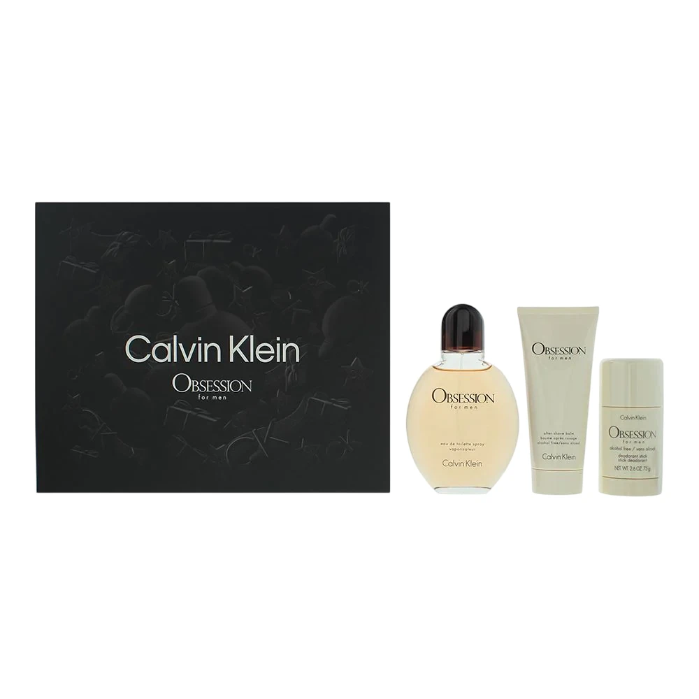 Set Calvin Klein: Obsession Eau De Toilette For Men, 125 ml + Obsession Anti-Sweat Dezodorantas Stick For Men, 75 g + Obsession Calming After-Shave Balm, 75 ml