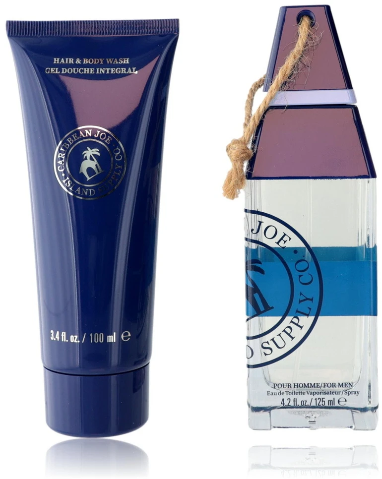 Set Caribbean Joe: Island Supply Sapphire Sands Eau De Toilette For Men, 125 ml + Island Supply Sapphire Sands Dušo želė & Šampūnas 2-In-1, 100 ml