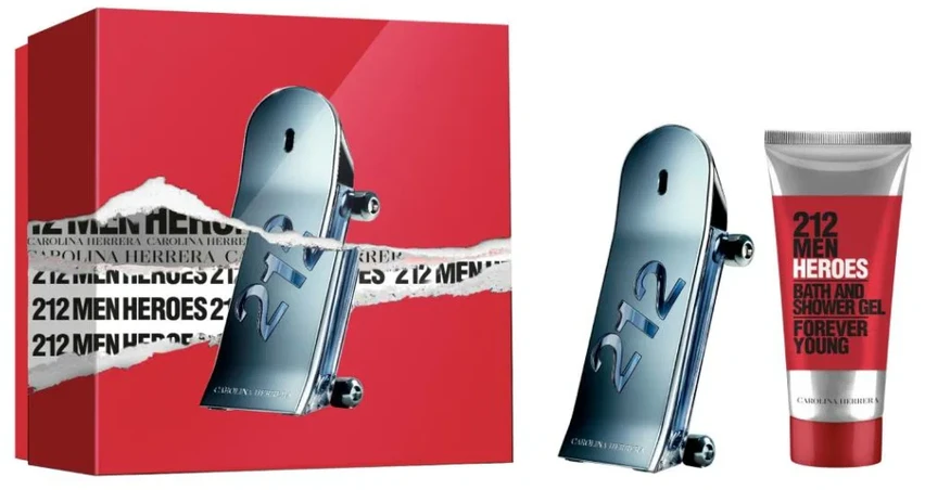 Set Carolina Herrera: 212 Heroes Eau De Toilette For Men, 90 ml + 212 Heroes Dušo želė For All Skin Types, 100 ml