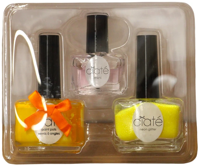 Set Ciate: Paint Pot Top Coat Nagų lakas Juodas Light, 5 ml + Paint Pot Nagų lakas Neon Glitter, 10 g + Paint Pot Nagų lakas Neon Oranžinis 13.5 ml