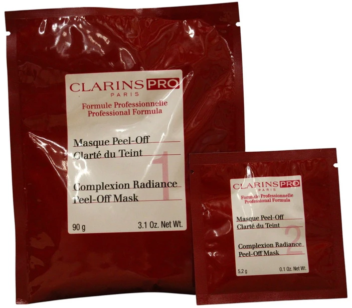 Set Clarins: Pro Complexion Radiance Bright Peel-Off Mask Evening Face, 20 vnt. 5.2 g + Pro Complexion Radiance Bright Peel-Off Mask Evening Face, 20 vnt., 90 g