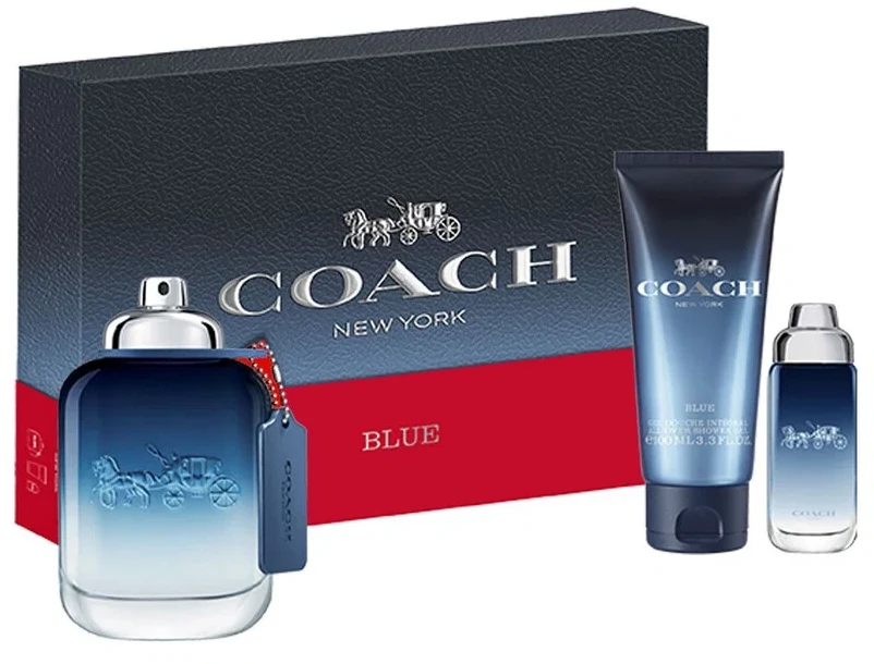 Set Coach: Mėlyna Eau De Toilette For Men, 100 ml + Mėlyna Eau De Toilette For Men, 15 ml + Mėlyna Dušo želė Beard & Hair, 100 ml
