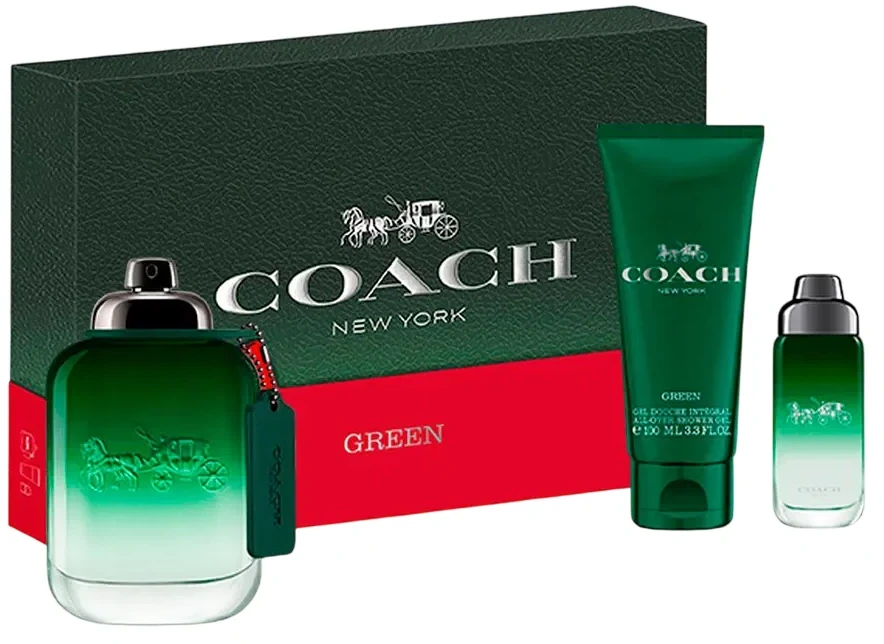 Set Coach: Žalias Eau De Toilette For Men, 100 ml + Žalias Eau De Toilette For Men, 15 ml + Žalias Dušo želė Body All Skin Types, 100 ml