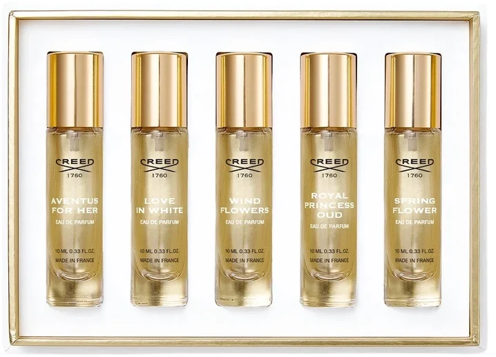 Creed Set : Aventus, Eau De Parfum, For Women, 10 ml + Love in Baltas, Eau De Parfum, For Women, 10 ml + Wind Flowers, Eau De Parfum, For Women, 10 ml + Royal Princess Oud, Eau De Parfum, For Women, 10 ml + Spring Flower, Eau De Parfum, For Women, 10 ml Fo