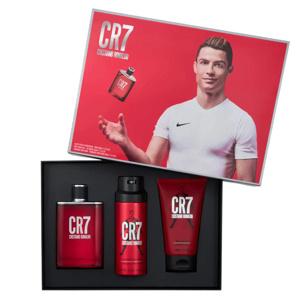 Set Cristiano Ronaldo: CR7 Eau De Toilette For Men, 100 ml + CR7 Dušo želė For All Skin Types, 150 ml + CR7 Scented Purškiklis For Men, 150 ml