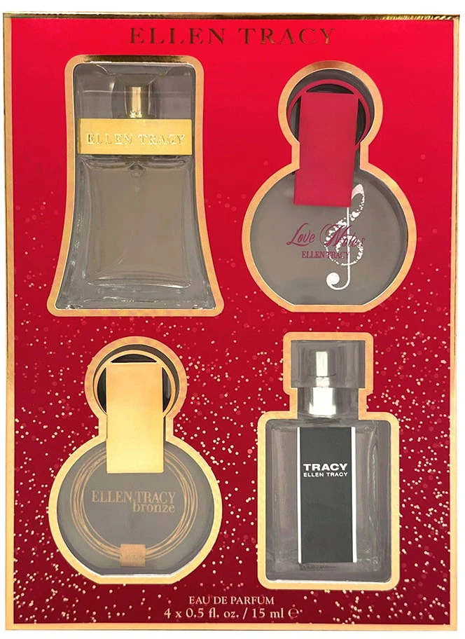Set Ellen Tracy: Classic Eau De Parfum For Women, 15 ml + Tracy Eau De Parfum For Women, 15 ml + Bronze Eau De Parfum For Women, 15 ml + Love Notes Eau De Parfum For Women, 15 ml