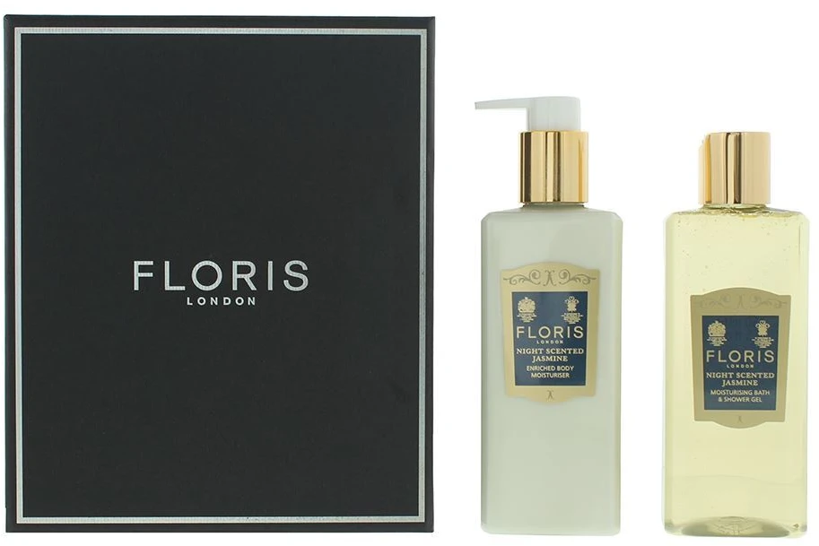 Set Floris Of London: Night Scented Jasmine maitininantis Losjonas kūnui, 250 ml + Night Scented Jasmine Cleansing Dušo želė All Skin Types, 250 ml