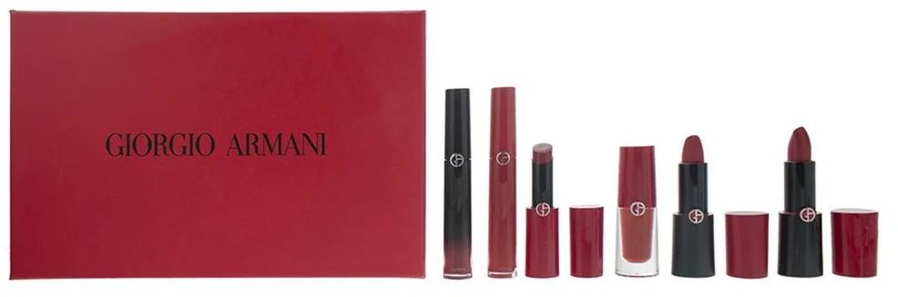 Set Giorgio Armani: Rouge d'Armani Matte Kreminis Lipstick 400 Four Hundred, 4 g + Lip Maestro Lip Stain Liquid Lipstick 400 6.5 ml + Lip Magnet Liquid Lipstick 400 3.9 ml + Ecstasy Lacquer Shining Lūpų blizgis 400, 3 ml + Rouge d'Armani Kreminis Lipstick 400, 4 g