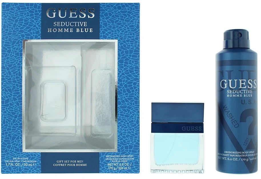 Set Guess: Seductive Homme Mėlyna Eau De Toilette For Men, 50 ml + Seductive Homme Mėlyna Dezodorantas Purškiklis For Men, 226 ml