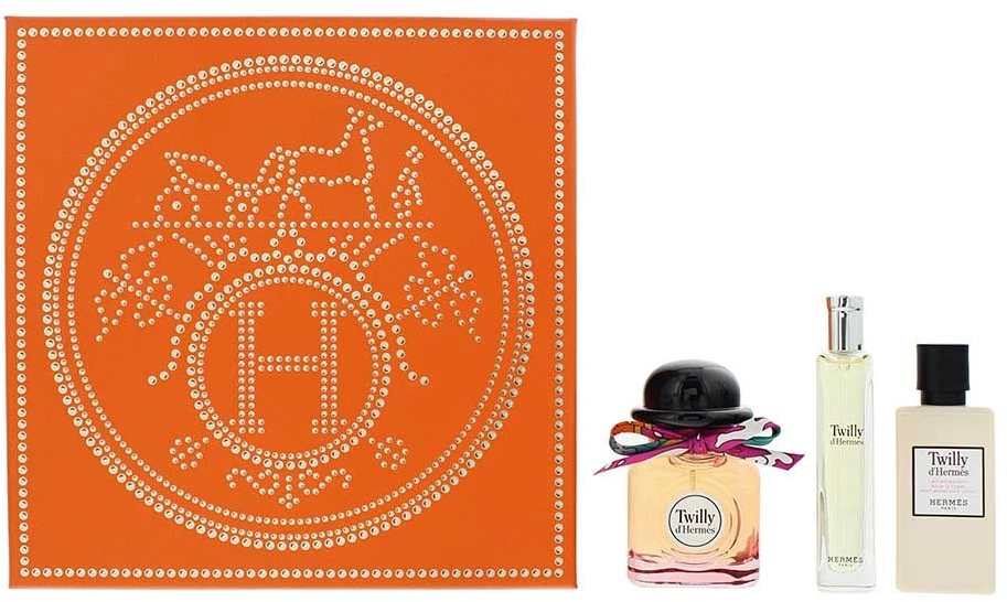 „Hermes“ rinkinys: „Tutti Twilly D'hermes“ kvepalai moterims, 85 ml + „Tutti Twilly D'hermes“ kvepalai moterims, 15 ml + „Tutti Twilly D'hermes Kūnui“ kūno losjonai, 80 ml