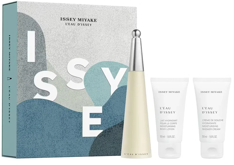 Set Issey Miyake: L'Eau d'Issey, Eau De Toilette, For Women, 50 ml + L'Eau d'Issey, Moisturizing, Losjonas kūnui, 50 ml + L'Eau d'Issey, Moisturizing, Dušo želė, For All Skin Types, 50 ml