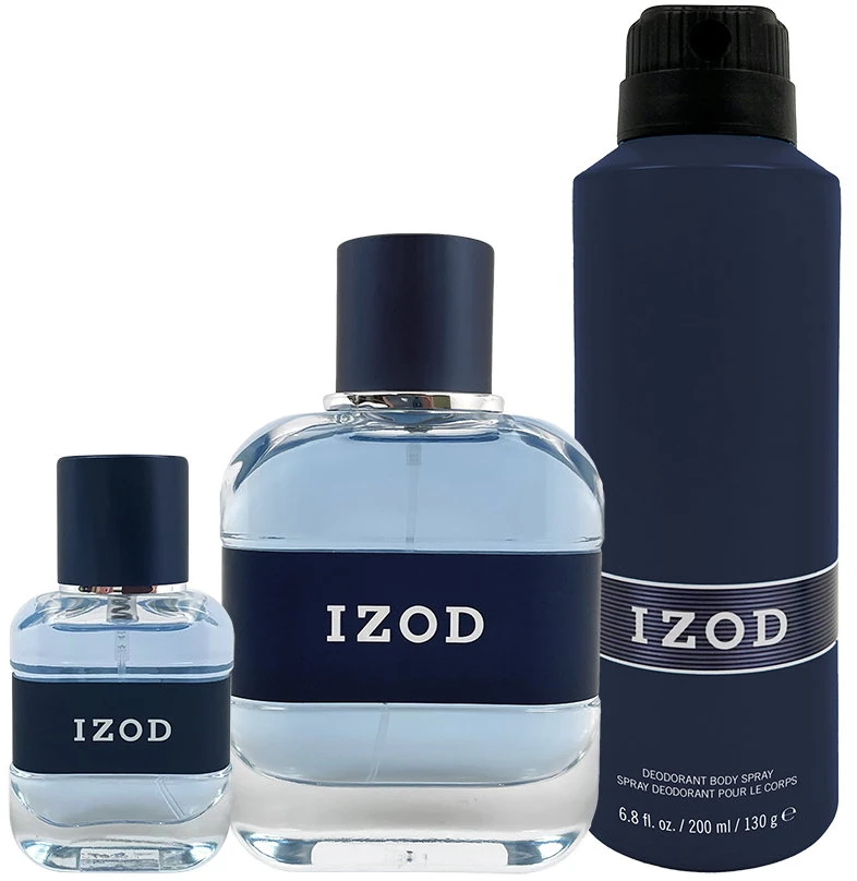 Rinkinys „Izod“: klasikinis tualetinis vanduo vyrams, 100 ml + klasikinis tualetinis vanduo vyrams, 15 ml + klasikinis dezodorantas purškiklis vyrams, 200 ml