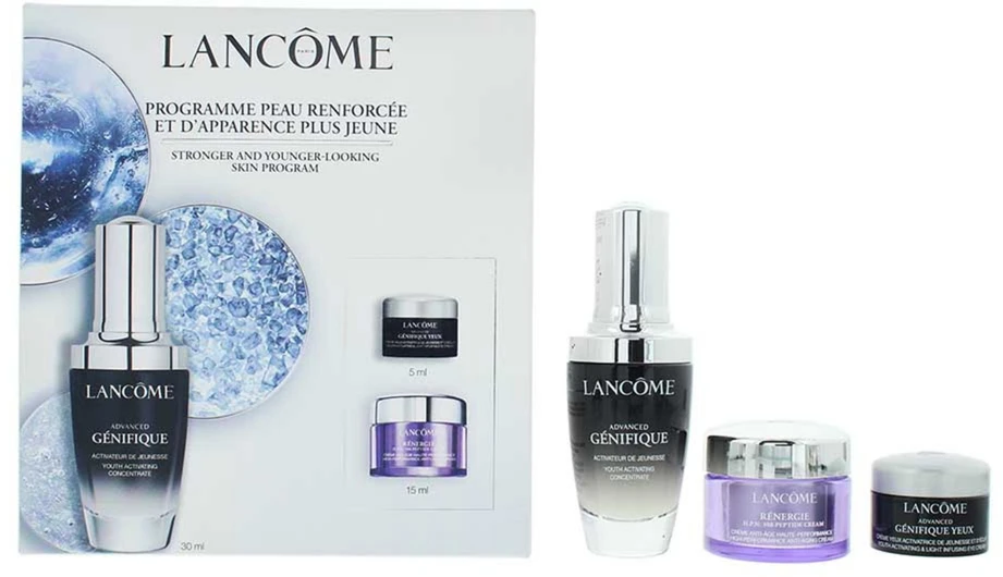 Set Lancome: Advanced Genifique Anti-Aging Serum For Face, 30 ml + Rénergie HPN 300-Peptide Anti-Aging Kreminis For Face, 15 ml + Advanced Genifique Hydration Paakių kremas, 5 ml