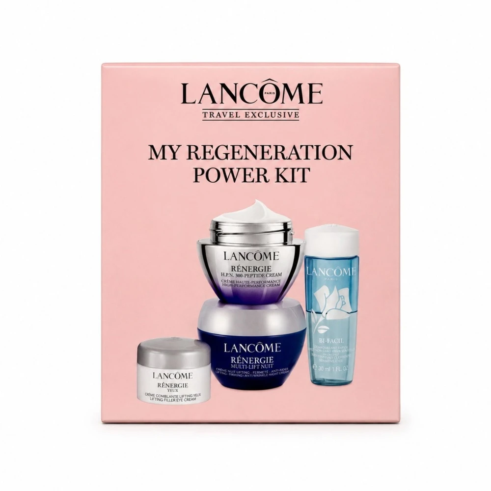 Set Lancome: Advanced Genifique Anti-Aging Serum For Face, 10 ml + Renergie Yeux Multi-Lift Lifting & Firming Day Paakių kremas, 15 ml + Renergie Multi-Lift Ultra Anti-Wrinkle & Firming Day Kreminis For Face, 15 ml + Renergie Multi Lift Moisturizing Night Kreminis