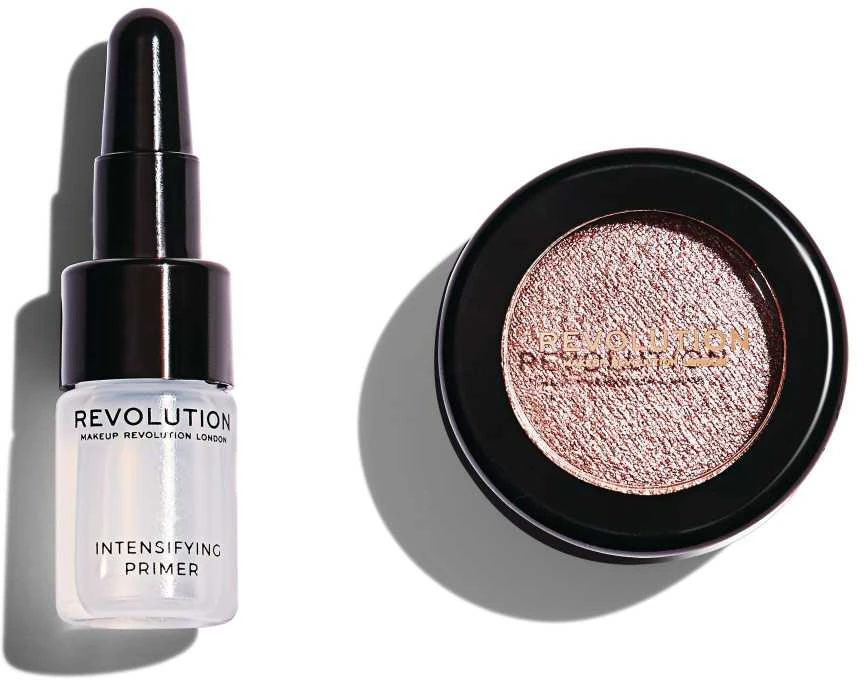 Rinkinys „Makeup Revolution“: „Flawless Foils“ veganiškų akių šešėlių pagrindas, 2 ml + „Flawless Foils“ veganiškų akių šešėlių paletė „Rival“, 2 g