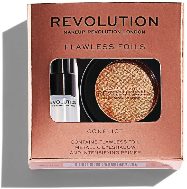 Rinkinys Makeup Revolution Flawless Foil Conflict: akių šešėliai + pagrindas