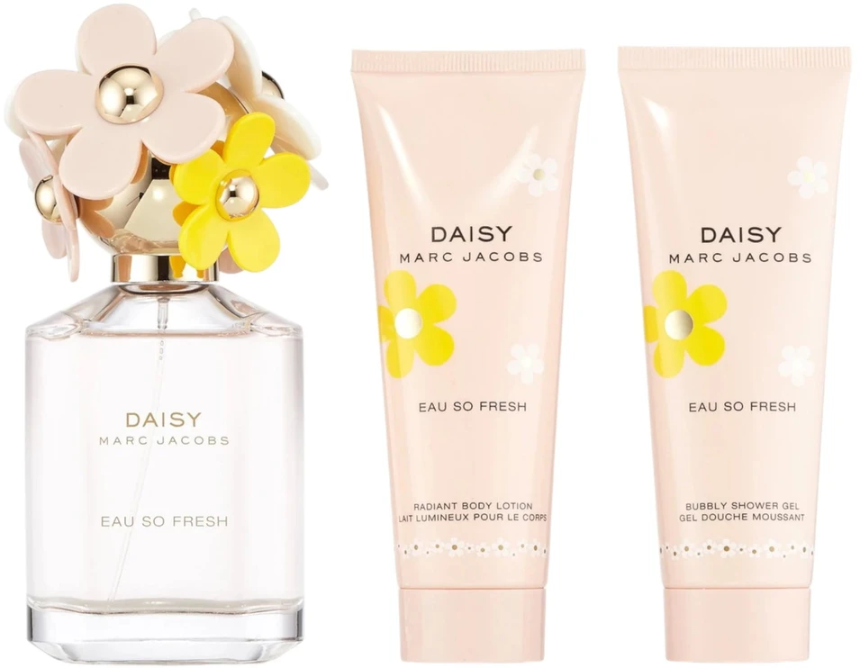 Marc Jacobs rinkinys Marc Jacobs: Daisy Eau So Fresh, tualetinis vanduo, moterims, 75 ml + Daisy Eau So Fresh, drėkinamasis, Losjonui, 75 ml + Daisy Eau So Fresh, drėkinamasis, dušo želė, visiems odos tipams, 75 ml moterims