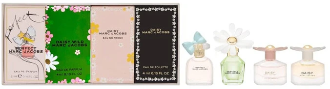 Rinkinys Marc Jacobs Miniatures moterims Daisy EDT 4ml + Perfect EDP 5ml + Daisy Love EDT 4ml + Daisy Eau So Fresh EDT 4ml
