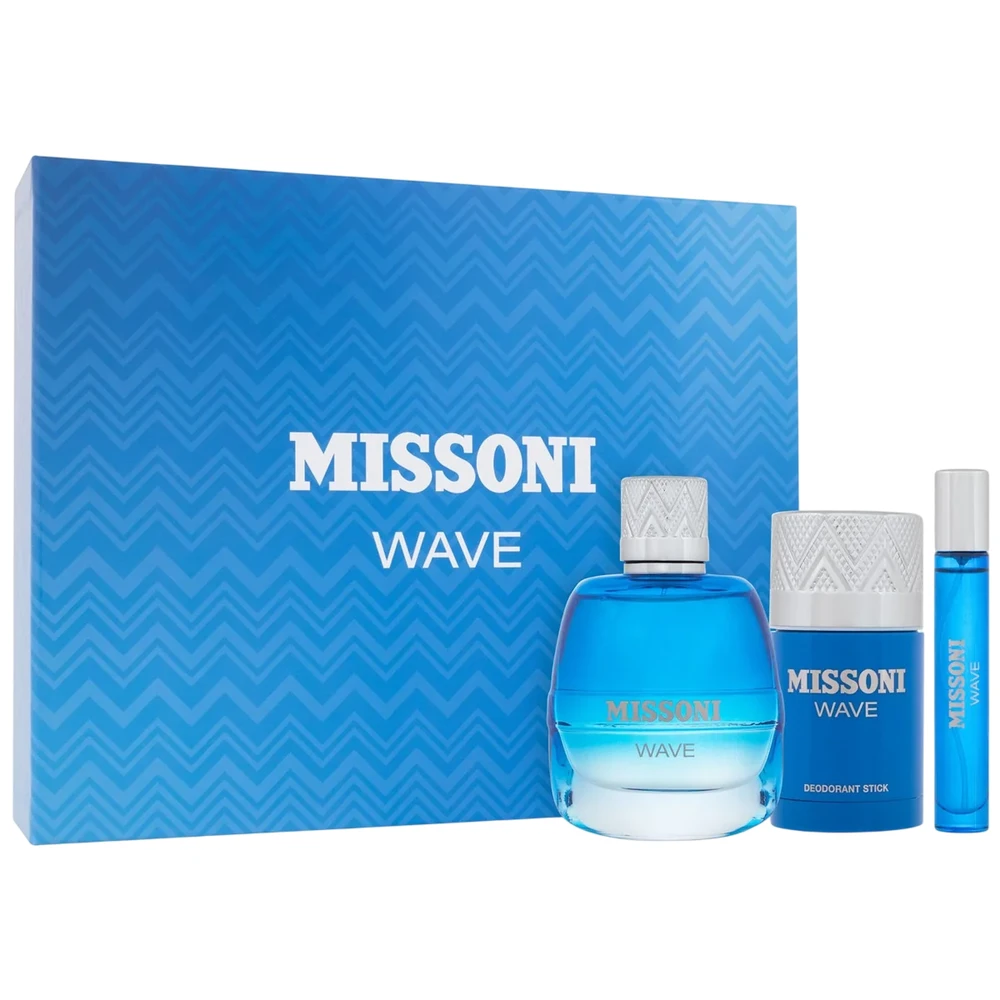 Set Missoni: Wave Eau De Toilette For Men, 100 ml + Wave Eau De Toilette For Men, 10 ml + Wave Protecting Dezodorantas Stick For Men, 75 ml