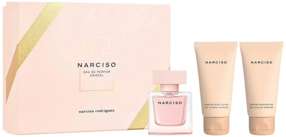 Set Narciso Rodriguez: Cristal Eau De Parfum For Women, 50 ml + Cristal Hydrating Dušo želė All Skin Types, 50 ml + Cristal Hydrating Losjonas kūnui, 50 ml